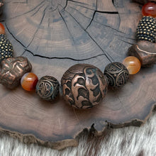 Load image into Gallery viewer, WCJ Antique Bronze Brass & Carnelian Beaded Statement Necklace Double Happiness