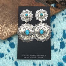 Load image into Gallery viewer, Native American NAVAJO Sterling & Kingman Turquoise Double Concho Post Earrings