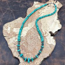 Load image into Gallery viewer, NATIVE AMERICAN Sterling Silver & Hubei Turquoise Beaded Necklace 24.75"