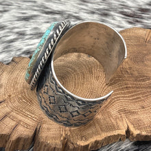 Load image into Gallery viewer, JUAN G For CHIMNEY BUTTE Navajo Sterling Mine No 8 Turquoise Large Cuff Bracelet