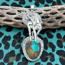 Load image into Gallery viewer, SOM'S BALI Sterling Silver Hubei Turquoise Horse Pendant Flowing Mane & Tail