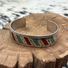 Load image into Gallery viewer, WILLIAM SINGER Navajo Sterling Turquoise Coral Chip Inlay Cuff Bracelet Diagonal
