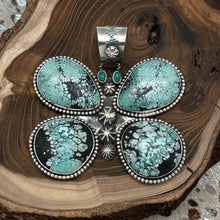 Load image into Gallery viewer, ROSELLA PAXTON Navajo Sterling & Hubei Turquoise Butterfly Pendant Rounded Wings