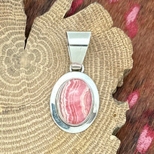 Load image into Gallery viewer, 1990s SOUTHWEST STYLE Sterling Silver Rhodochrosite Cabochon Pendant Signed Inca