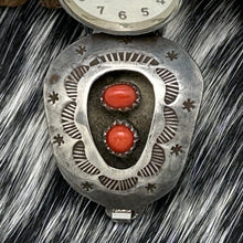 Load image into Gallery viewer, Timex Watch Featuring 1960s Native American NAVAJO Sterling Silver & Coral Tips