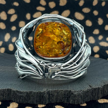 Load image into Gallery viewer, AMBERMAN Cognac Baltic Amber & Sterling Silver Art Nouveau Style Hinged Bracelet