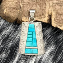 Load image into Gallery viewer, 1990s DESIREE MAYES Zuni Sterling Turquoise Cobblestone Inlay Pendant Stair Step