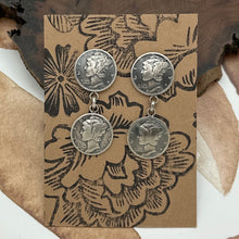 Load image into Gallery viewer, BUFFALO DANCER Taos Pueblo Coin Silver Mercury Dime Post Dangle Earrings