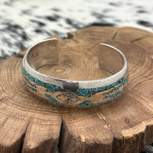 Load image into Gallery viewer, DELVIN NELSON Navajo Sterling Silver & Turquoise Chip Inlay Cuff Bracelet Stamps