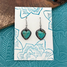 Load image into Gallery viewer, BUFFALO DANCER Taos Pueblo Sterling Silver & Turquoise Heart Dangle Earrings
