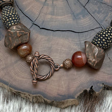 Load image into Gallery viewer, WCJ Antique Bronze Brass & Carnelian Beaded Statement Necklace Double Happiness