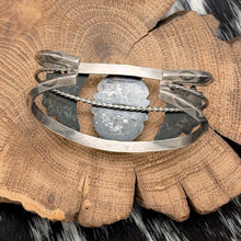 Load image into Gallery viewer, 1940s NAVAJO Fred Harvey Era Sterling Silver & Petrified Wood Cuff Bracelet