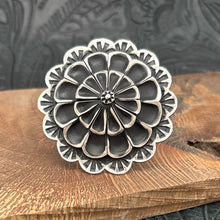 Load image into Gallery viewer, LEANDER TAHE Navajo Sterling Silver 3-D Flower Ring With Wide Adjustable Band