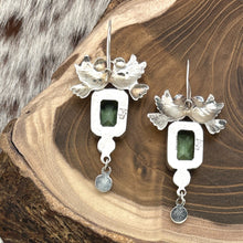 Load image into Gallery viewer, FEDERICO JIMENEZ Sterling Silver & Light Green Glass Love Birds Drop Earrings