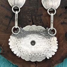 Load image into Gallery viewer, BUFFALO DANCER Taos Pueblo Coin & Sterling Silver Cross Concho Station Necklace