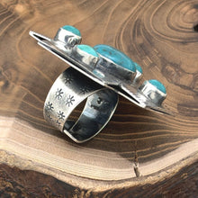 Load image into Gallery viewer, FEDERICO JIMENEZ Sterling Silver & Green Turquoise 4-Way Cross Ring Adjustable