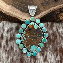 Load image into Gallery viewer, FEDERICO JIMENEZ Sterling Silver & Royston Turquoise Cluster Pendant Sampler