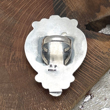 Load image into Gallery viewer, ROSELLA PAXTON Navajo Sterling & Lapis Extra Large Heart Ring Starshots Size 8