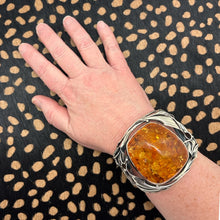 Load image into Gallery viewer, AMBERMAN Cognac Baltic Amber & Sterling Silver Art Nouveau Style Hinged Bracelet