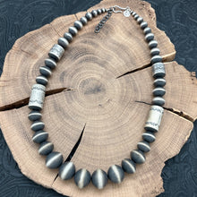 Load image into Gallery viewer, ROSE MARTIN Navajo Sterling Silver Handmade Beaded Necklace Stamped Barrels 22"