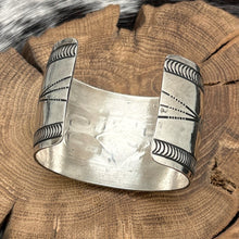 Load image into Gallery viewer, GIBSON GENE Navajo Sterling Turquoise & Coral Chip Inlay Cuff Bracelet Blanket