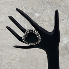 Load image into Gallery viewer, ROSELLA PAXTON Navajo Sterling & Onyx Extra Large Heart Ring Starshots Size 9