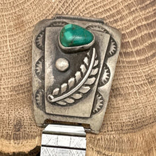Load image into Gallery viewer, 1950s Native American NAVAJO Sterling & Green Turquoise Watch Tips With Band