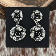 Load image into Gallery viewer, FEDERICO JIMENEZ Sterling Silver Double 3-D Rose Flower Post Earrings Curly Ques