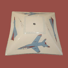 Load image into Gallery viewer, 1950s CEILING LIGHT SHADE Opaque White Glass Red Blue Airplanes Retro Space Age
