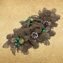 Load image into Gallery viewer, 1960s Plastic Holiday CANDLE DISPLAY Gold Leaves Holly Green Berries Pinecones