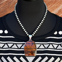 Load image into Gallery viewer, 1980s Sterling Silver & Amber Large Statement Pendant Modern Design