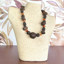 Load image into Gallery viewer, WCJ Antique Bronze Brass & Carnelian Beaded Statement Necklace Double Happiness