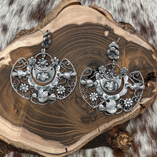 Load image into Gallery viewer, FEDERICO JIMENEZ Sterling Silver Large Wedge Dangle Post Earrings Birds Flowers