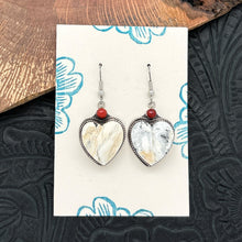 Load image into Gallery viewer, BUFFALO DANCER Taos Pueblo Sterling Silver & White Buffalo Heart Earrings Coral