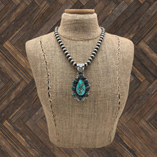Load image into Gallery viewer, ROSELLA PAXTON Apache Sterling Pilot Mountain & Hubei Turquoise Teardrop Pendant