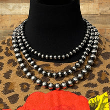 Load image into Gallery viewer, MARILYN PLATERO Sterling Silver 3-Strand Navajo Pearl Necklace 8mm 10mm 12mm