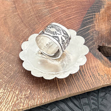 Load image into Gallery viewer, LEANDER TAHE Navajo Sterling Silver 3-D Flower Ring With Wide Adjustable Band