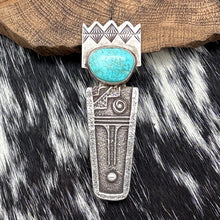 Load image into Gallery viewer, 2009 JOEL PAJARITO Santo Domingo Tufa Cast Silver Turquoise Corn Maiden Pendant