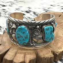 Load image into Gallery viewer, TIMOTHY LEE Navajo Sterling Silver & Kingman Turquoise Statement Cuff Bracelet