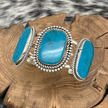 Load image into Gallery viewer, 1990s McCABE Native American Navajo Sterling 3-Stone Statement Cuff Bracelet