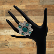 Load image into Gallery viewer, FEDERICO JIMENEZ Sterling Silver & Green Turquoise 4-Way Cross Ring Adjustable
