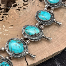 Load image into Gallery viewer, 1970s Native American NAVAJO Sterling & Turquoise Large Squash Blossom Necklace