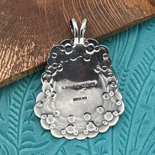 Load image into Gallery viewer, SUNSHINE REEVES Navajo Sterling & Birdseye Kingman Turquoise Pendant Fancy Frame