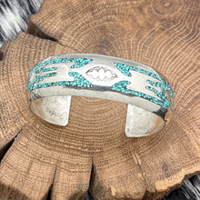 Load image into Gallery viewer, DELVIN NELSON Navajo Sterling Silver & Turquoise Chip Inlay Cuff Bracelet Stamps