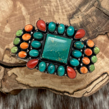 Load image into Gallery viewer, DON LUCAS Sterling Silver & Turquoise Coral Gaspeite Spiny Cluster Cuff Bracelet