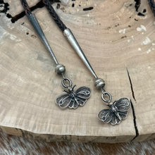 Load image into Gallery viewer, SOUTHWEST STYLE Sterling Bolo Tie With Zuni Turquoise Slide Filigree Butterflies