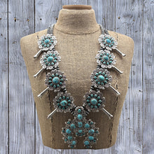 Load image into Gallery viewer, TONYA JUNE RAFAEL Navajo Sterling Turquoise Showstopper Squash Blossom Necklace
