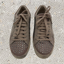 Load image into Gallery viewer, SHU SHOP Rockstar Taupe Pre-Distressed Sneakers With Allover Rhinestones 8.5