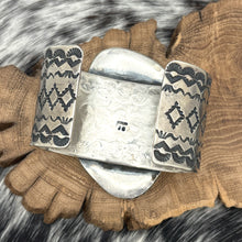 Load image into Gallery viewer, JUAN G For CHIMNEY BUTTE Navajo Sterling Mine No 8 Turquoise Large Cuff Bracelet