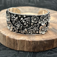 Load image into Gallery viewer, THE BOYZ SILVER Mexico Sterling Silver Cuff Bracelet Butterflies & 3-D Flowers